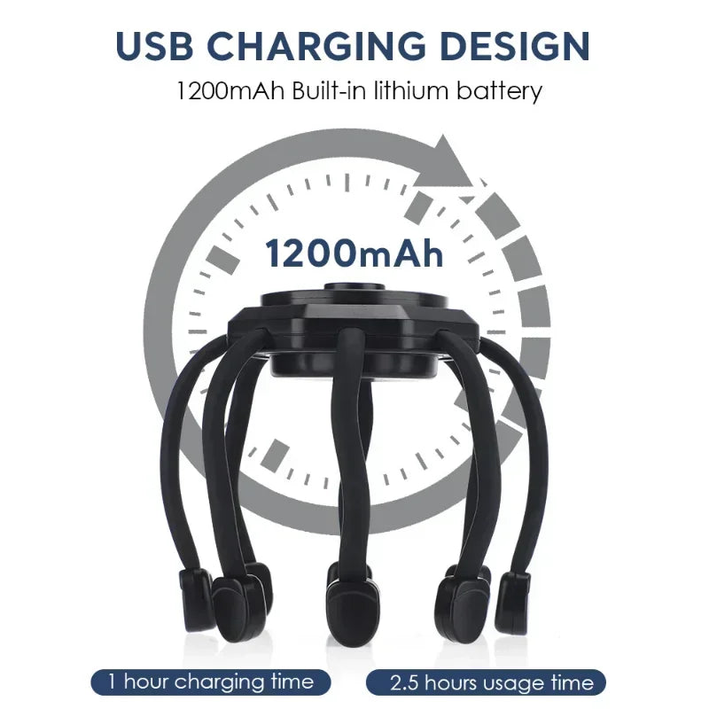 SCALPA™ Pro Scalp Massager USB charging design – 1200mAh built-in lithium battery, 1 hour charge, 2.5 hours use